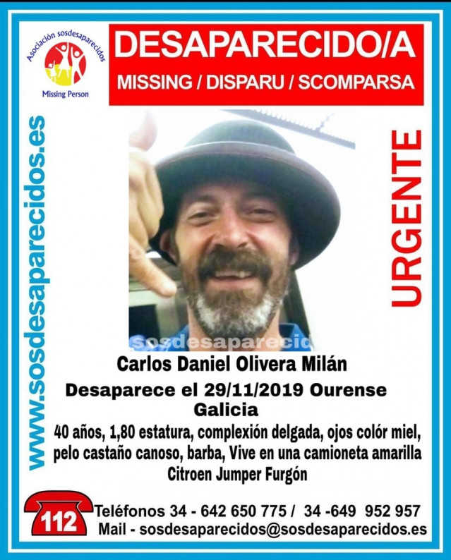 Carlos Daniel Olivera Milán, hombre de 40 años desaparecido en Ourense.
