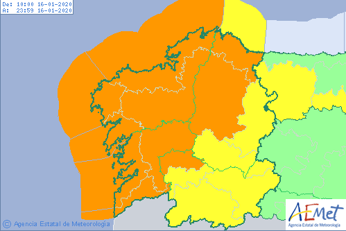 Alerta naranja en casi toda Galicia por lluvia, viento y olas