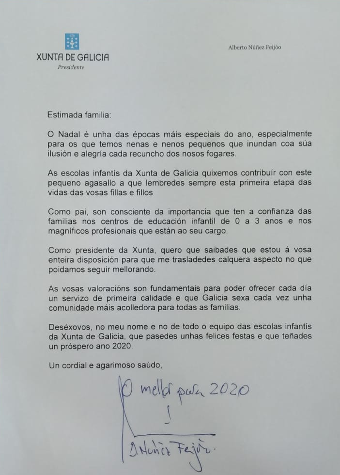 Carta del presidente a las familias de las Galiu00f1as Azuis