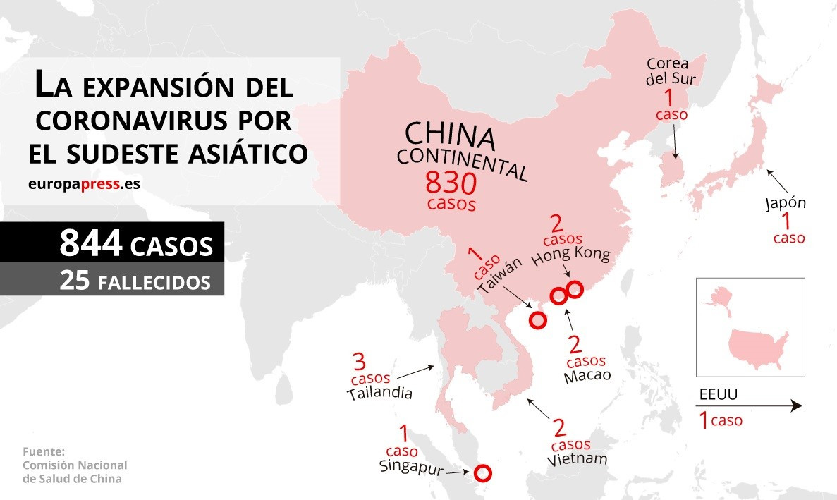 EuropaPress 2609541 Mapa con casos de coronavirus en el sudeste asiu00e1tico