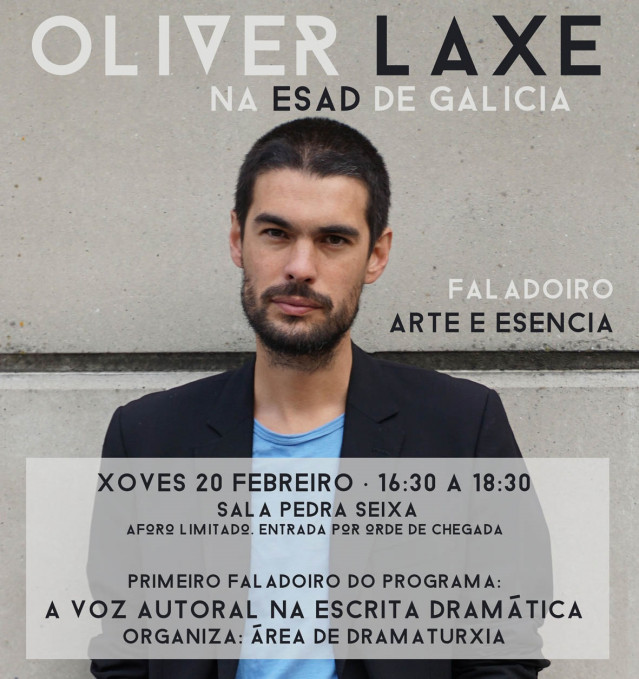 Cartel promocional de la tertulia que protagoniza el actor y director de cine Oliver Laxe