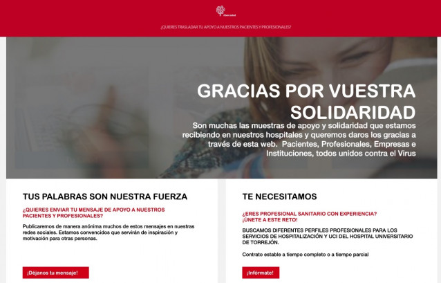 Página web de agradecimiento de Ribera Salud