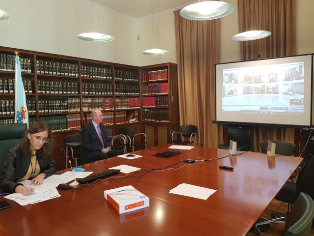 La conselleira de Educación, Universidade e FP, Carmen Pomar, en la reunión telemática con la ministra Celaá y las CCAA