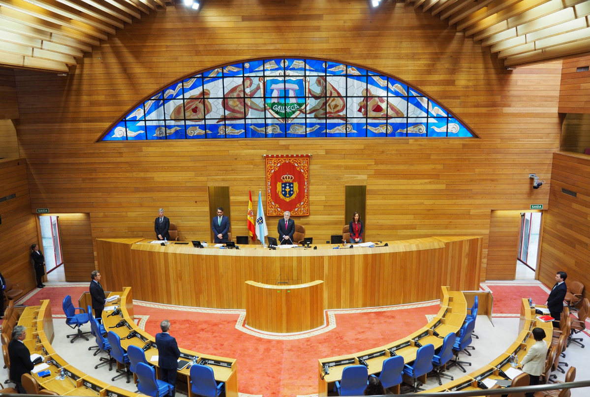 Minuto de silencio por los fallecidos por el coronavirus en la Deputaciu00f3n Permanente del Parlamento de Galicia
