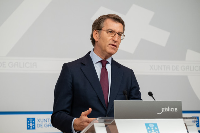 El presidente de la Xunta, Alberto Núñez Feijóo, en rueda de prensa tras el Consello.