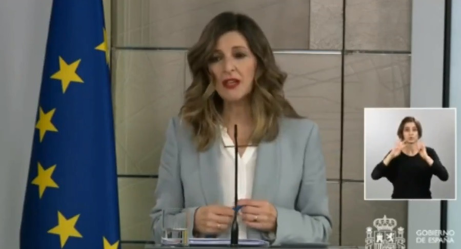 Rueda de prensa de la ministra de Trabajo, Yolanda Díaz, Tras el Consejo de Ministros extraordinario