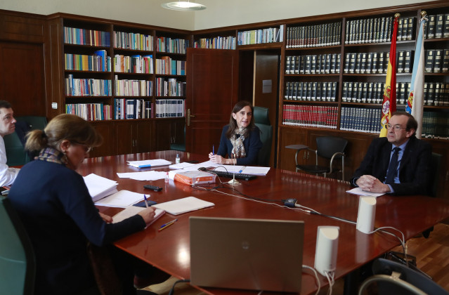 Videoconferencia entre la conselleira de Educación, Carmen Pomar, y miembros de la CIUG.