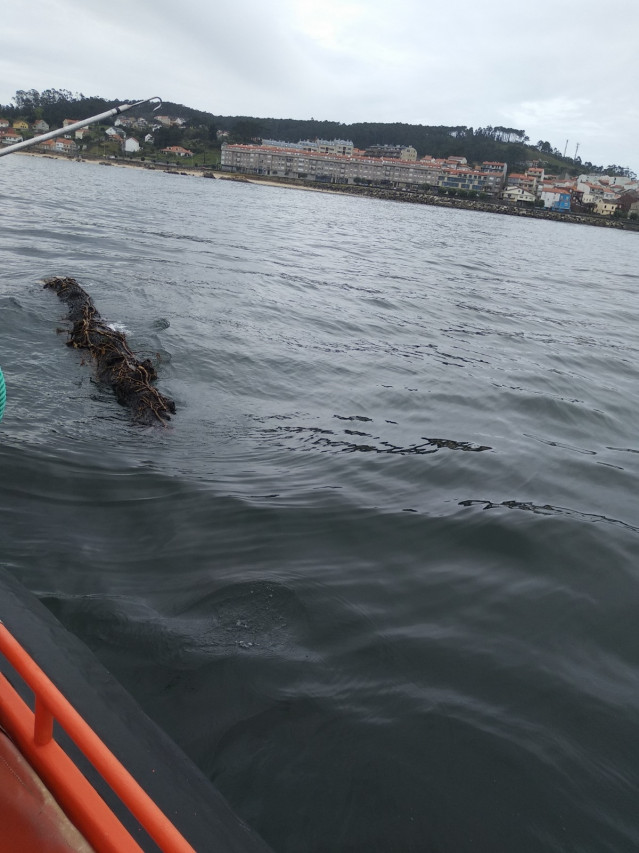 Salvamento Marítimo retira un tronco grande de la entrada de la Ría de Arousa.