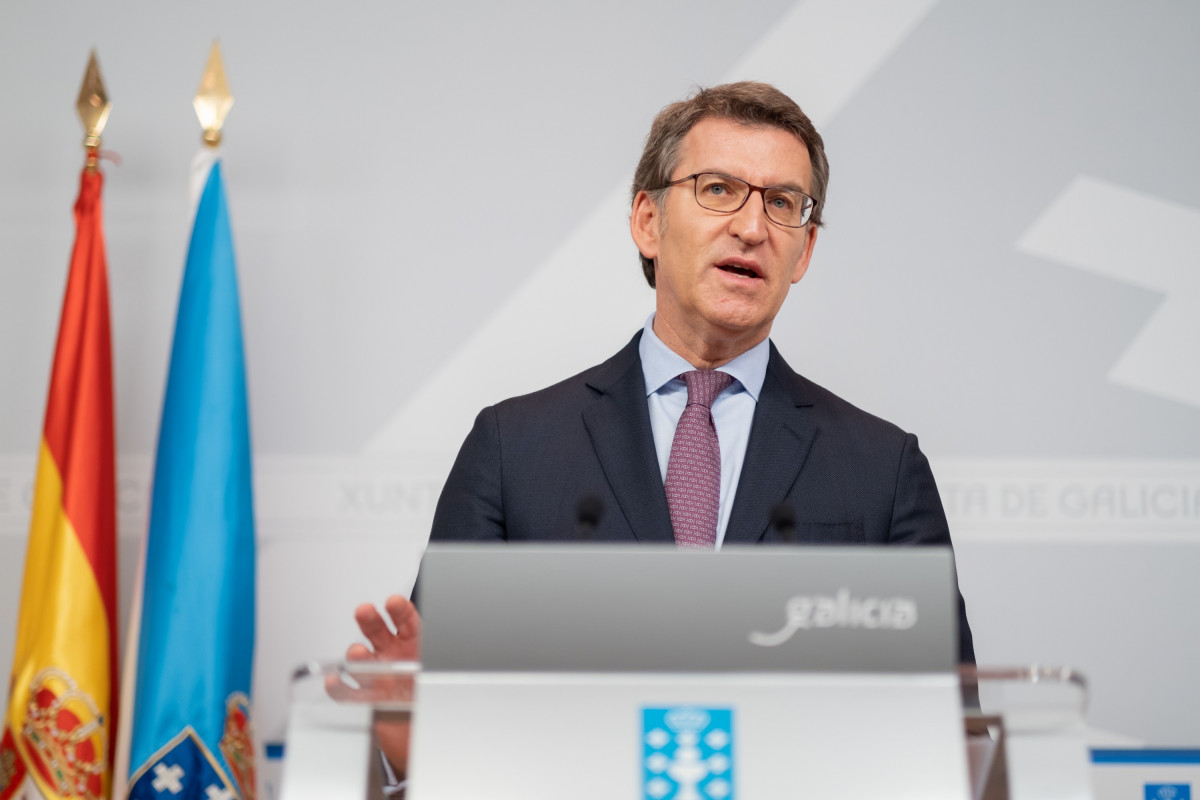 El presidente de la Xunta, Alberto Núñez Feijóo, en la rueda posterior al Consello.