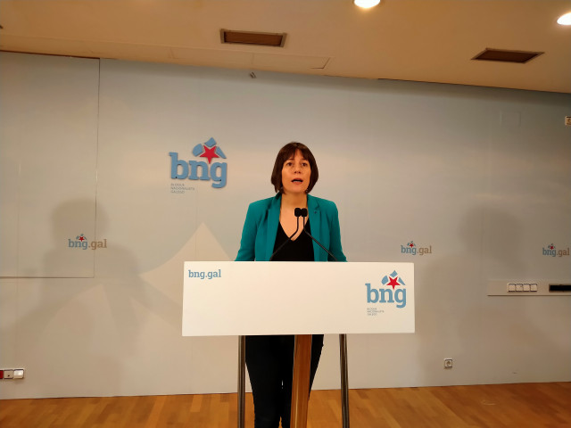 La portavoz nacional del BNG, Ana Pontón, en rueda de prensa este miércoles 15 de abril, en plena crisis por el covid-19