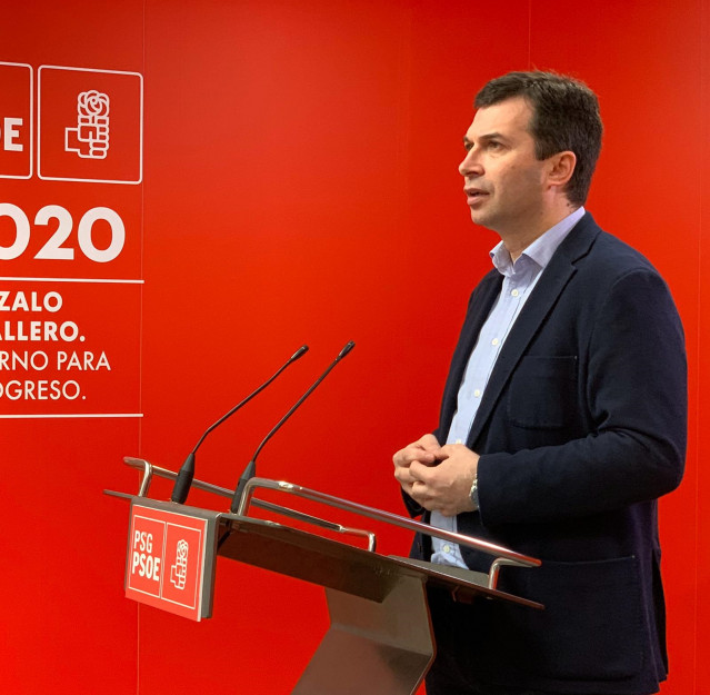 El secretario xeral del PSdeG, Gonzalo Caballero, en la rueda de prensa remitida a los medios