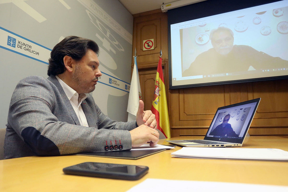 El secretario xeral de Emigración, Antonio Rodríguez Miranda, en la reunión por videoconferencia