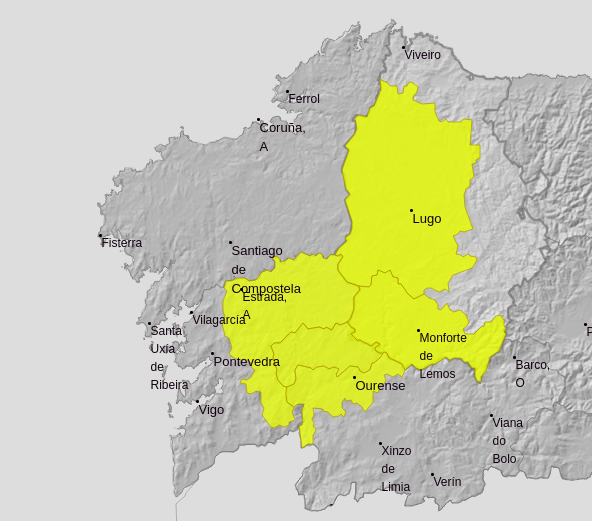 Gran parte del interior de Galicia en alerta por tormentas y chuvascos viernes y sábado