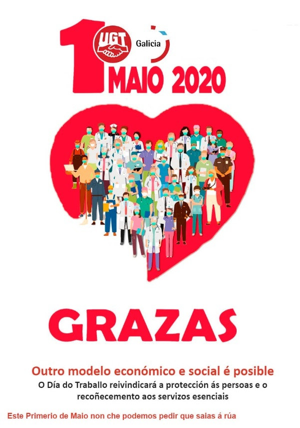Cartel de UGT Galicia por el 1 de mayo de 2020