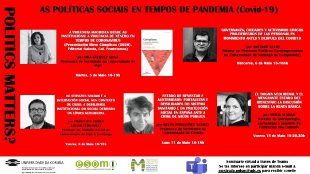 La UDC promueve un seminario virtual sobre las políticas sociales en tiempos de pandemia