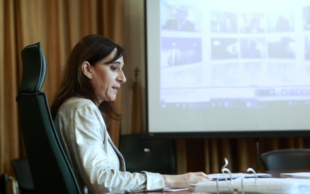 La conselleira de Educación, Carmen Pomar, durante la reunión telemática con las CCAA y la ministra Isabel Celaá