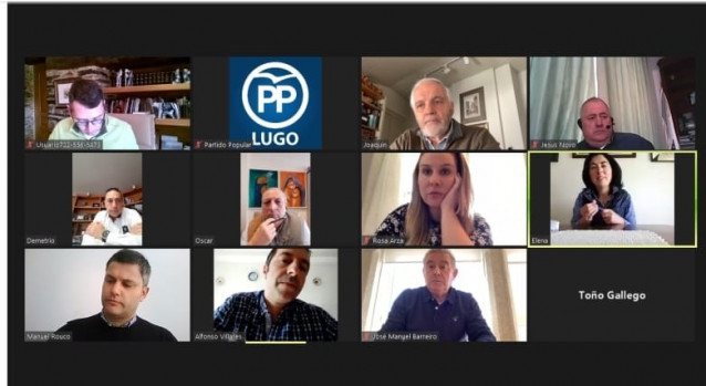 Los representantes del PP de A Mariña en un encuentro telemático con la presidente del PP de Lugo, Elena Candia