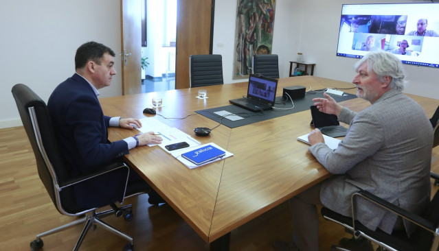 El conselleiro de Cultura, Román Rodríguez, en una reunión telemática con el sector de la hostelería