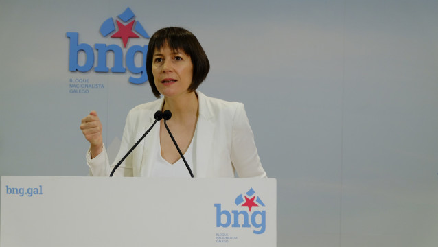 La portavoz nacional del BNG, Ana Pontón, en rueda de prensa este 19 de mayo, tras convocarse las elecciones autonómicas para el 12 de julio