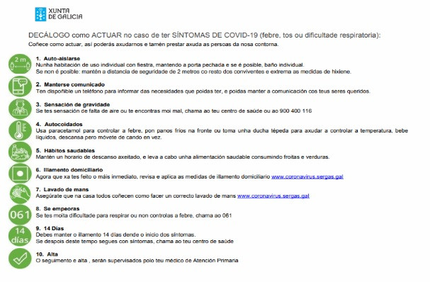 Decálogo difundido por el Sergas sobre medidas por la COVID-19.