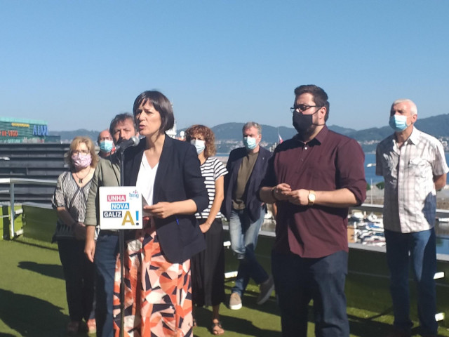 La portavoz nacional del BNG y candidata a la presidencia de la Xunta, Ana Pontón, presenta las medidas económicas de su programa electoral en un acto en Vigo.