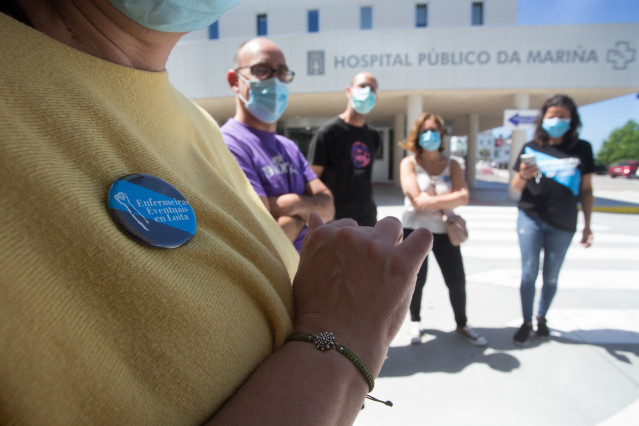 Algunos de los sanatarios que ayer denunciaron la manipulaciu00f3n de las cifras de coronavirus en A Mariu00f1a