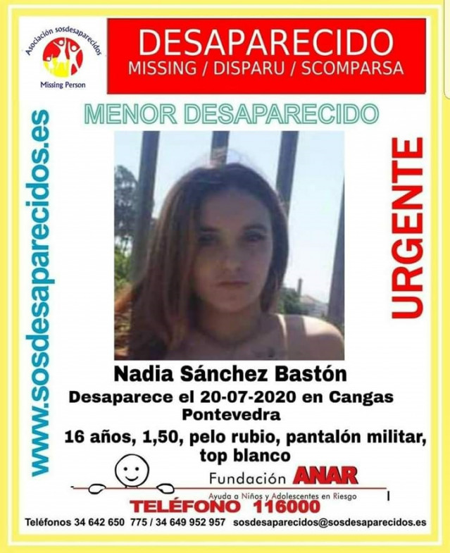 Buscan a Nadia Sánchez Bastón, desaparecida en Cangas el 20 de julio de 2020