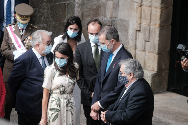 Los Reyes Felipe y Letizia durante los actos oficiales con motivo de la festividad de Santiago Apóstol en Santiago de Compostela (Galicia), a 25 de julio de 2020.