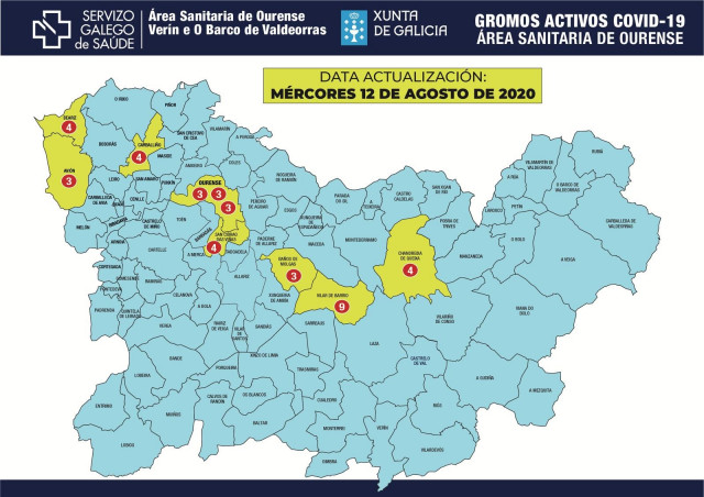 Mapa de brotes en la provincia de Ourense.