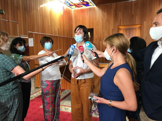 La portavoz nacional del BNG, Ana Pontón, en declaraciones a los medios tras la apertura solemne de la XI Legislatura