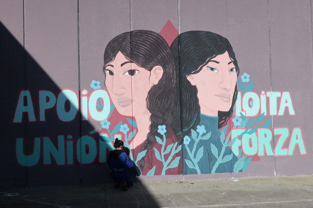 Mural realizado por las internas de la prisión de A Lama contra la violencia de género.