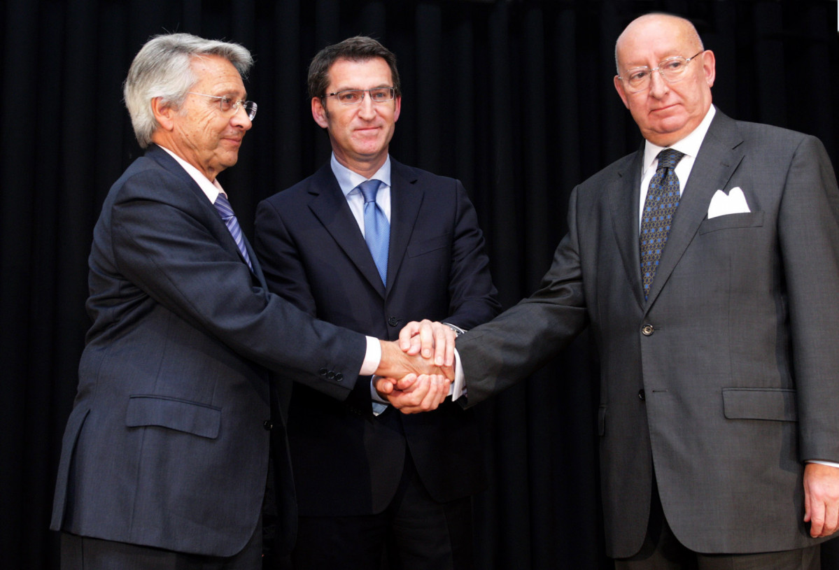 Los presidentes de Caixanova y de Caixagalicia con Feiju00f3o el du00eda que presentaron la fusiu00f3n que dio lugar a Novacaixagalicia Banco