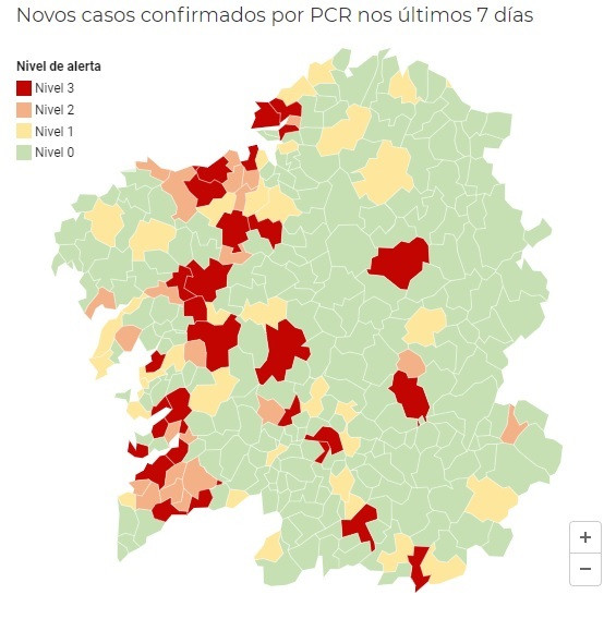 Vigo, Fene, Barbadás, Redondela, Marín y Xinzo entran en el nivel de alerta 3; casi 30 localidades en rojo