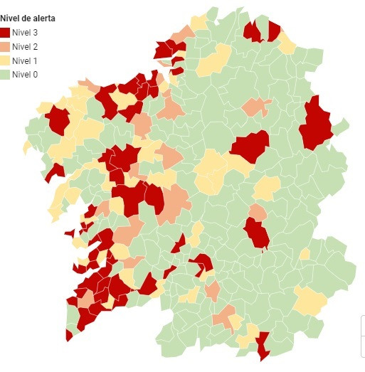 Mapa de incidencia del coronavirus en Galicia a 1 de noviembre