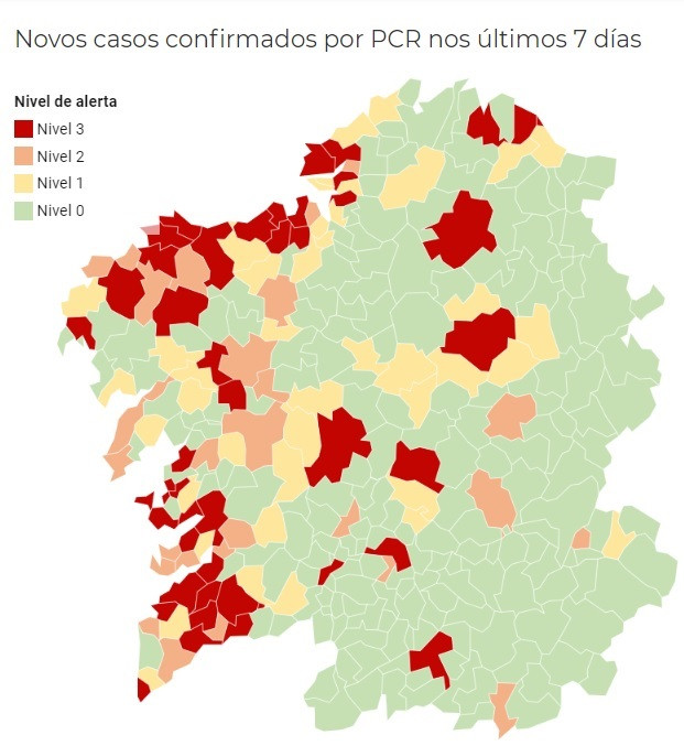 Sale de alerta roja la primera ciudad de Galicia, Santiago, y también Ordes, Noia, O Carballiño, Verín y Soutomaior