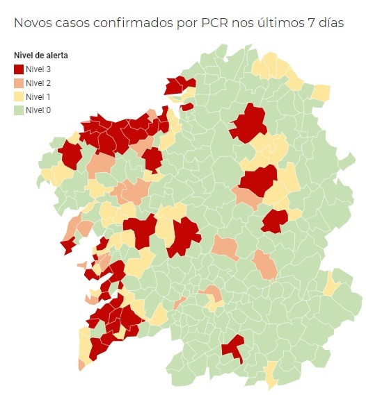 Pontedeume, Ordes, Tui, Vilagarcía y Nigrán regresan a la lista de concellos en alerta roja, de la que sale Chantada