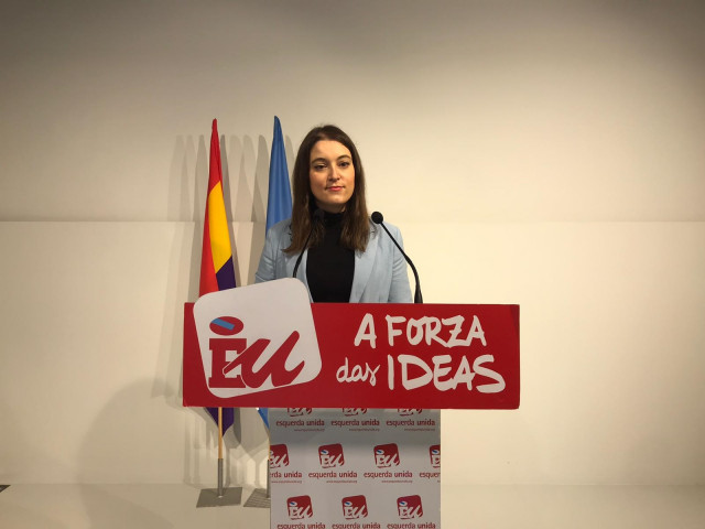 Eva Solla, coordinadora nacional de Esquerda Unida-Izquierda Unida, en rueda de prensa este lunes