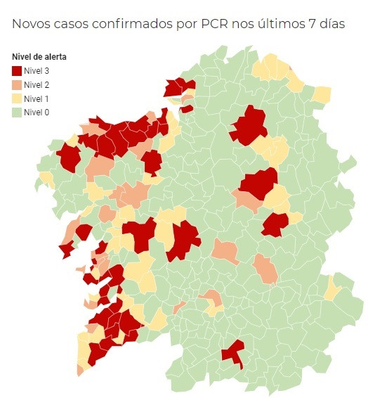 Bajan a 37 los municipios en alerta roja: salen Nigrán y Ponteceso; entra Boiro