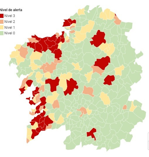 Mapa de alertas covid de la Xunta a 20 de noviembre