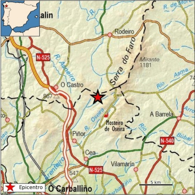 Terremoto registrado en Piñor (Ourense)