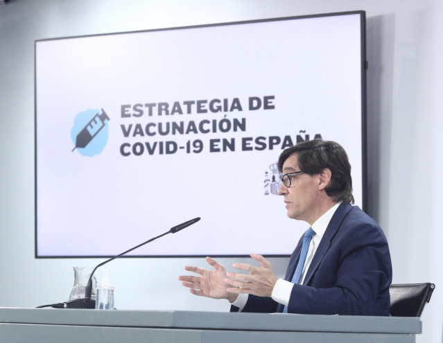El ministro de Sanidad, Salvador Illa, comparece en rueda de prensa para actualizar información sobre la estrategia de vacunación, en Moncloa, Madrid (España), a 27 de noviembre de 2020.