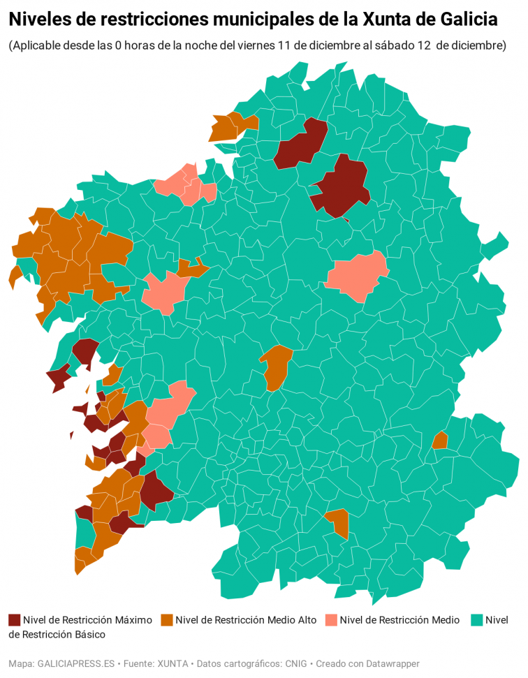 Así queda el nuevo mapa de restricciones por coronavirus en Galicia, con Ourense como única ciudad sin perímetro