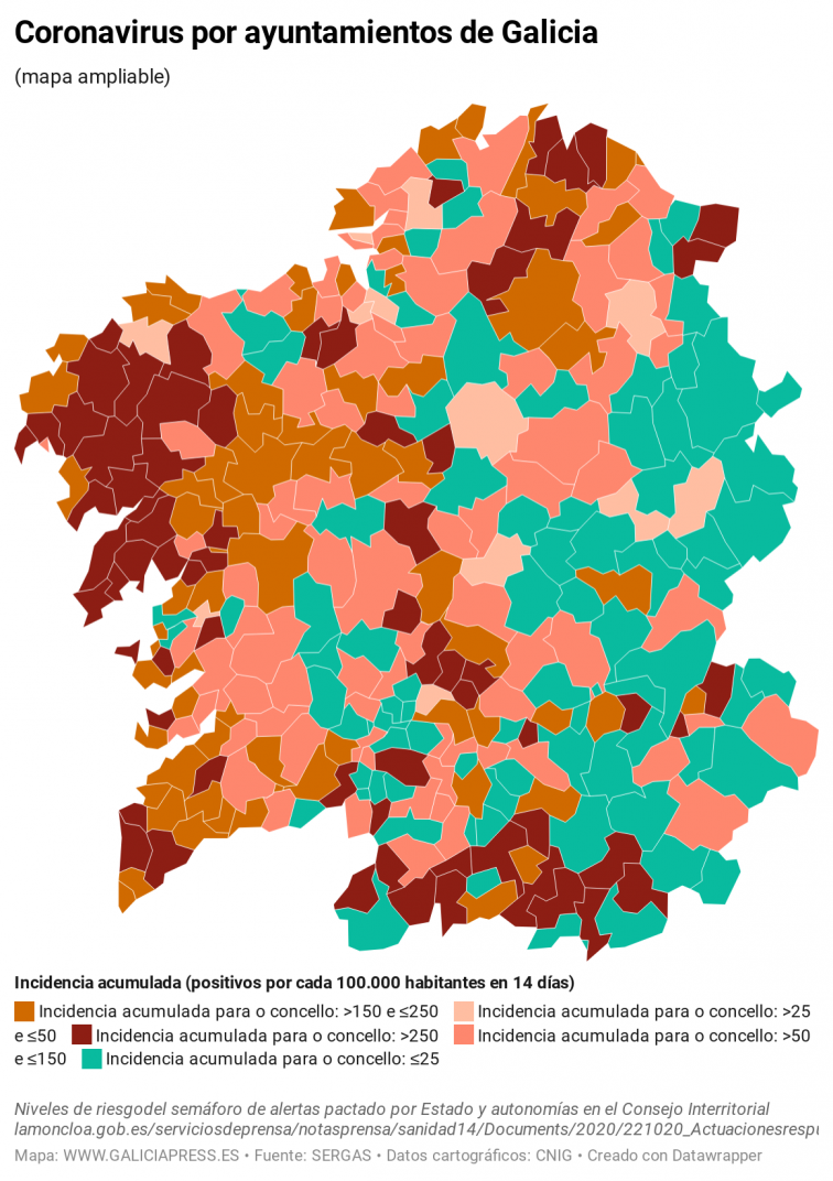Covid por concellos: situación crítica en A Coruña con 47 nuevos casos en 24 horas; repuntan Santiago, Vigo y Ferrol