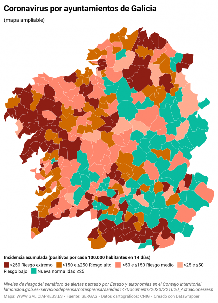 Covid por municipios: A Coruña (+46), Tui (+39) y Ribeira (+12) son los que más empeoran hoy