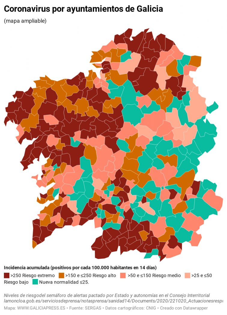 Coronavirus por ayuntamientos: grandes subidas en A Coruña, Viveiro, Verín, Tui y Ourense