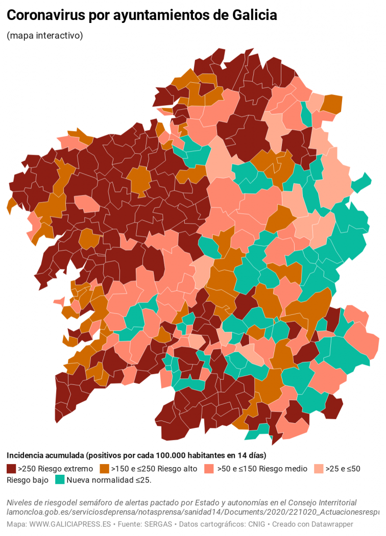 Covid por municipios: Fuertes subidas en Vigo, A Coruña, Ourense, Arteixo, Ferrol y varios ayuntamientos más