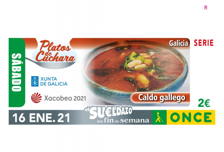 El caldo gallego ilustra el cupón de la ONCE para el sorteo de este sábado