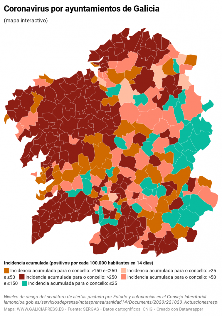 Covid por concellos: el coronavirus se abre paso en las ciudades de Vigo (+70) y A Coruña (+49) y en sus proximidades