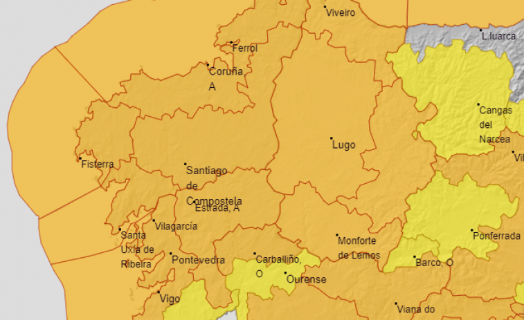 Alerta naranja en casi toda Galicia este viernes por vientos de más de 100 kilómetros/hora y lluvia