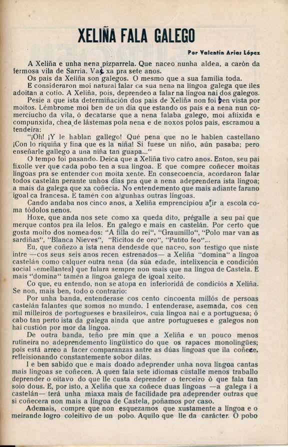 Relato 'Xeliña fala galego'